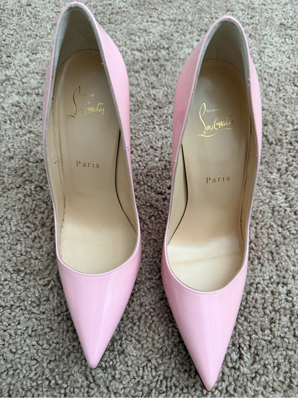 Christian Louboutin Light Pink Patent Pointed Toe Pumps